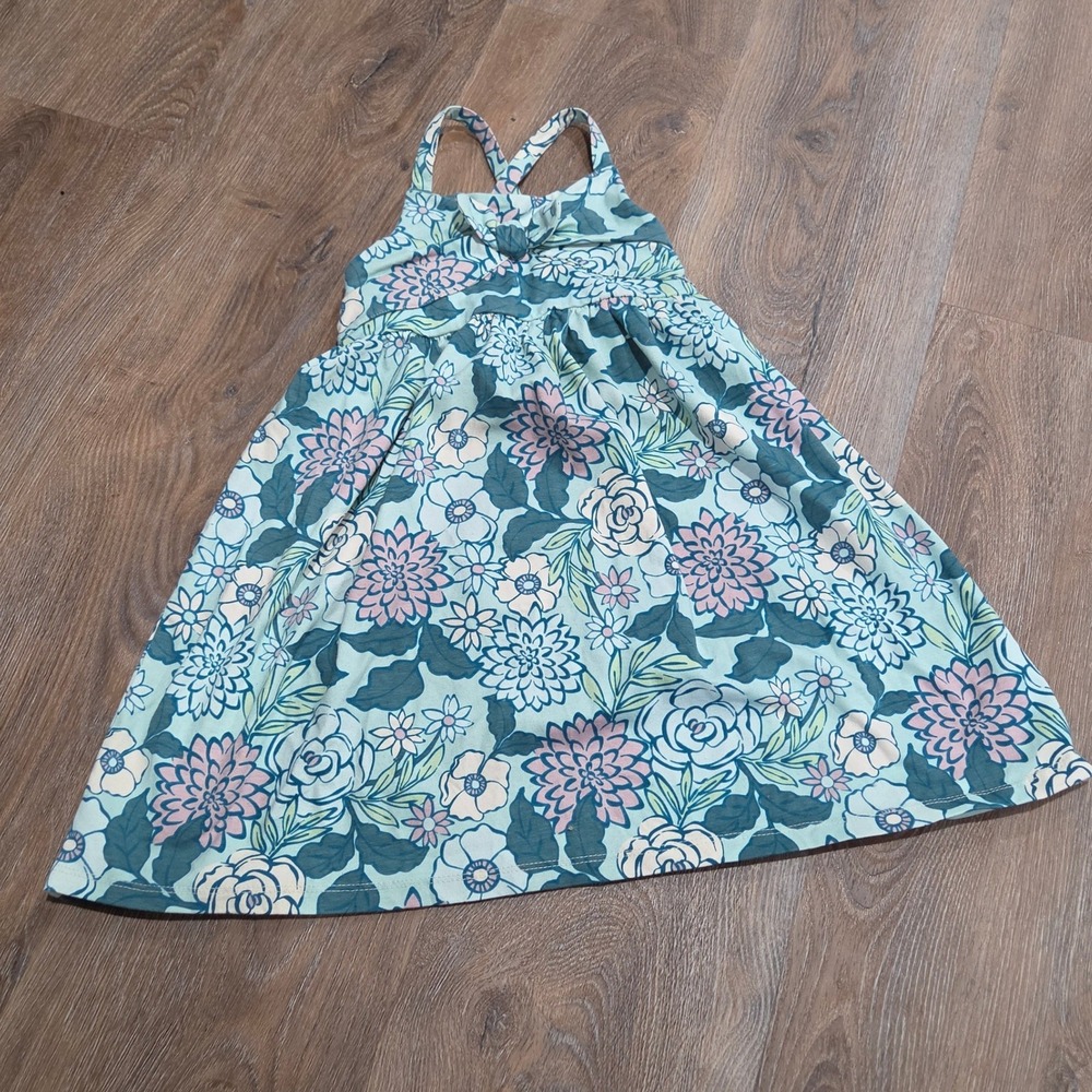 Tommy Bahama Girls Floral Sundress Blue Pink Cotton Blend Size 6 Smocked Back